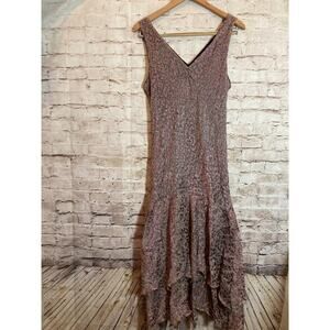 Vintage Y2K believe Dress Womens 12 Pink Fairy Ruffle Hem Tiered Satin Burnout